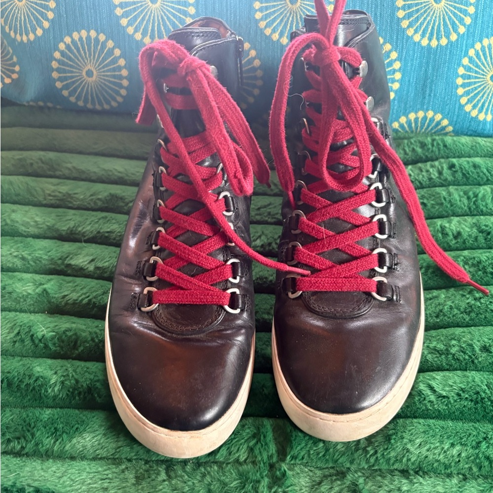 Frye Lena Black Hitop Sneakers with Red Laces